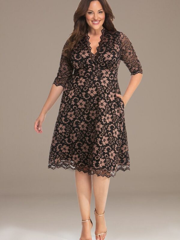 3/4 Illusion Mon Cherie Plus Size Lace Dress  11180906