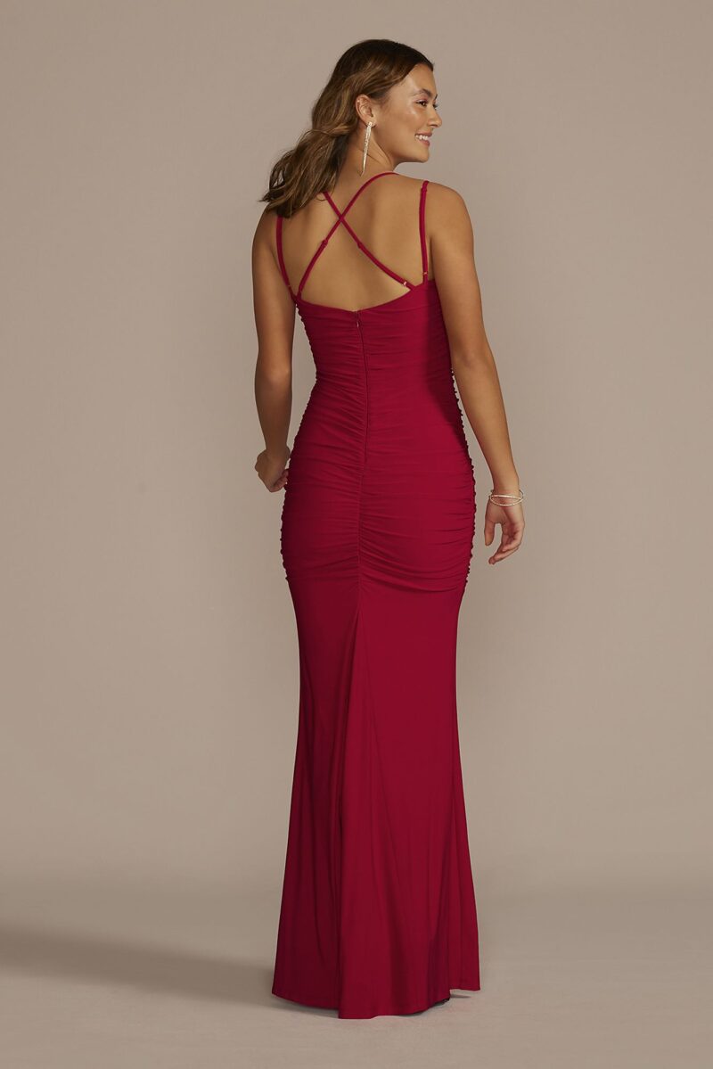 Double Strap Ruched V-Neck Sheath 12782