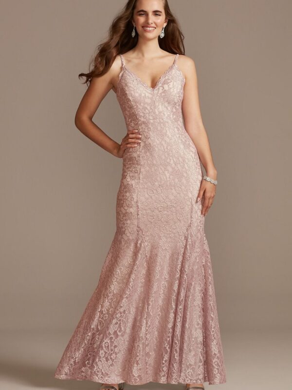 Glitter Lace Spaghetti Strap Godet Gown  12832