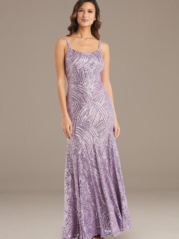 Sequin Weave Mermaid Gown with Lace-Up Back 12951