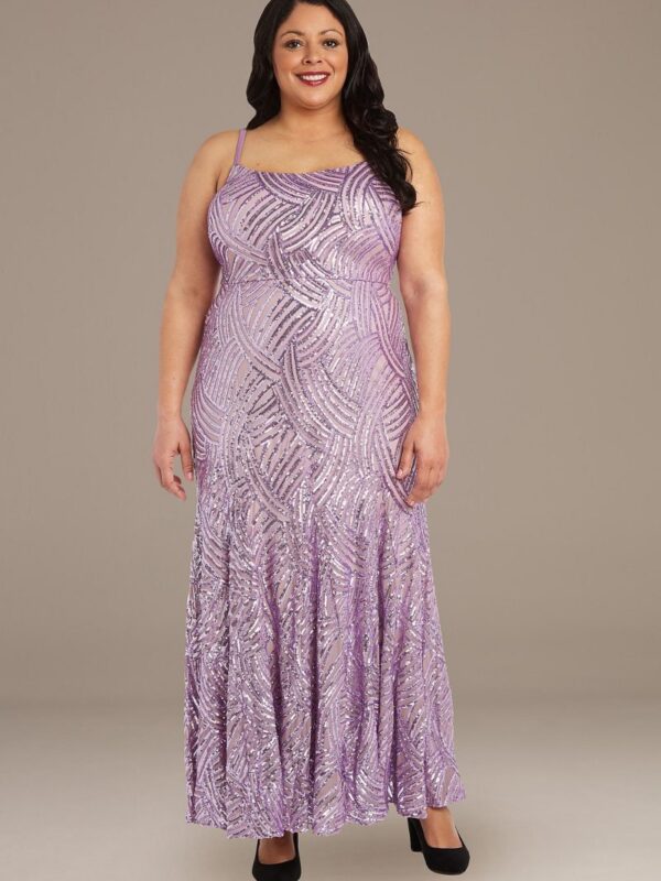 Sequin Weave Plus Size Gown with Lace-Up Back 12951W