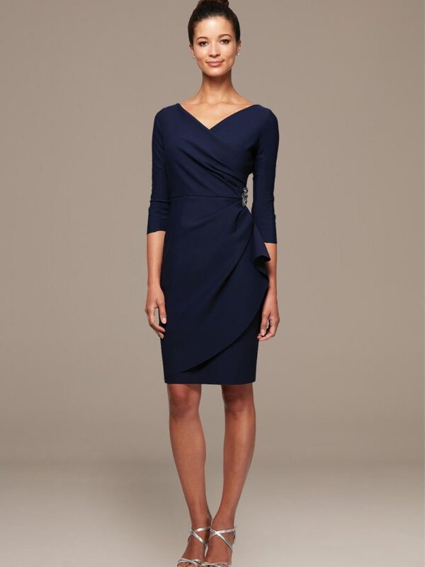 Surplice Scuba Sheath Dress with Cascade Ruffle Alex Evenings 134134