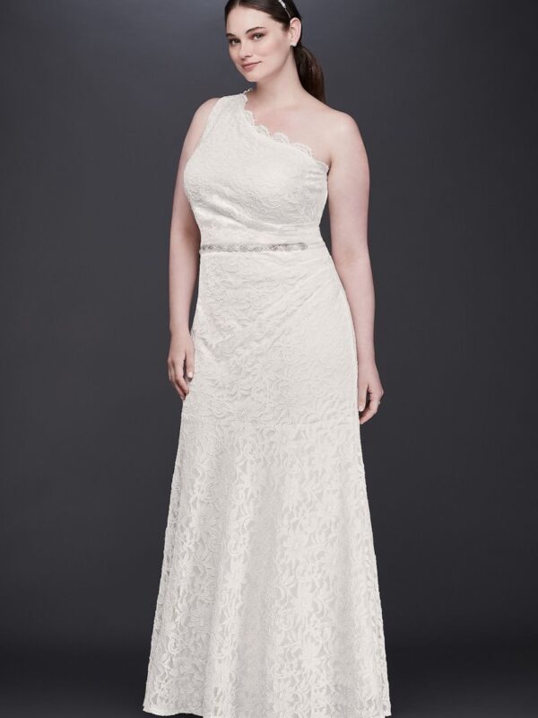 Scalloped One-Shoulder Lace Plus Size Gown 183668DBW