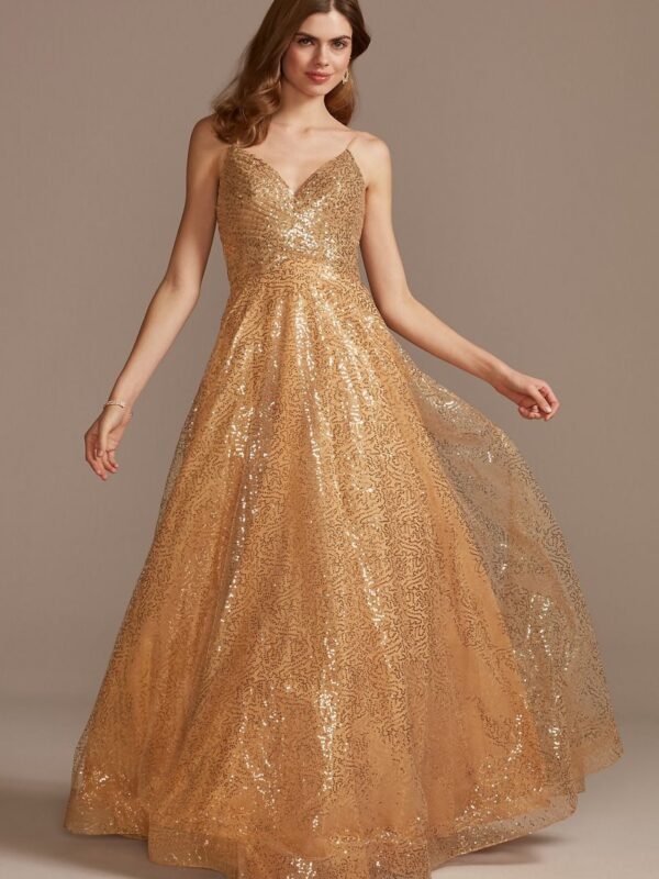 Sequin Spaghetti Strap Low Back Ball Gown Glamour by 2011P1477