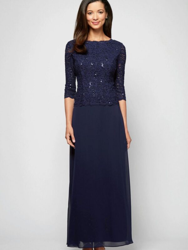 Sequin Lace Boatneck Petite Gown with V-Back Alex Evenings 212318