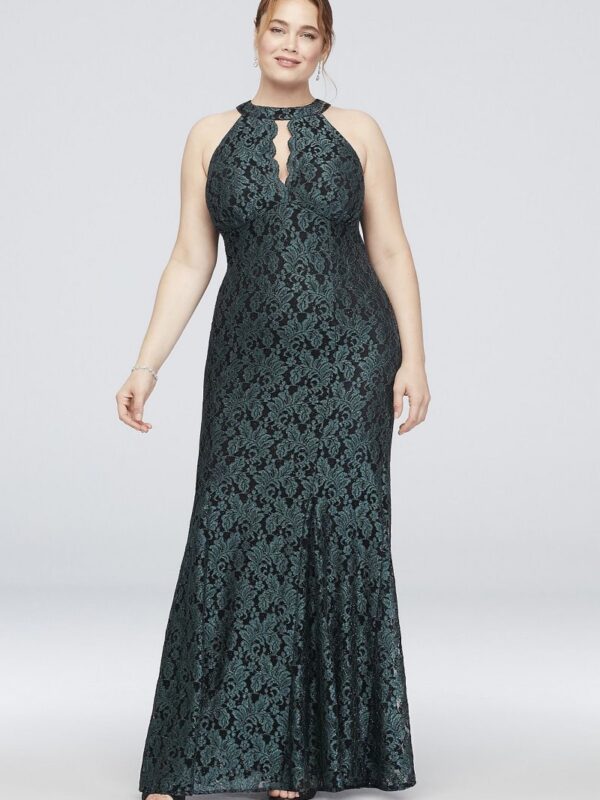 Plus Size Mermaid Gown with Contrast Lace  21689W