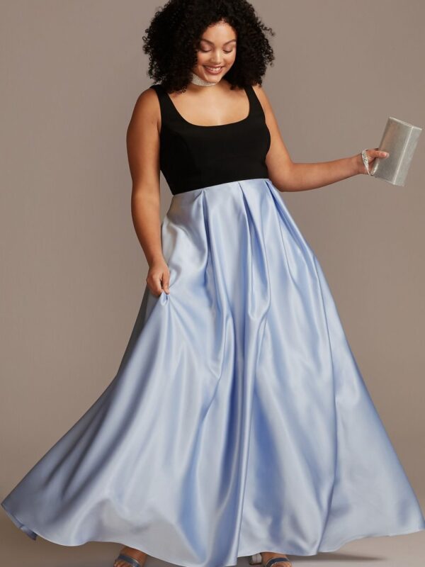 Satin Skirt Plus Size Gown with Illusion Sides Blondie Nites 2176BNW