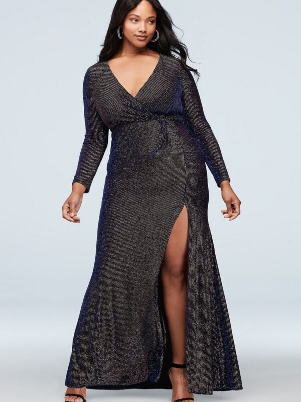 Metallic Ribbed Long Sleeve Plus Size Dress  21862DW