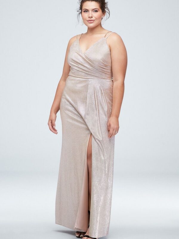 Glitter Metallic Double Strap Plus Size Gown  21882DW