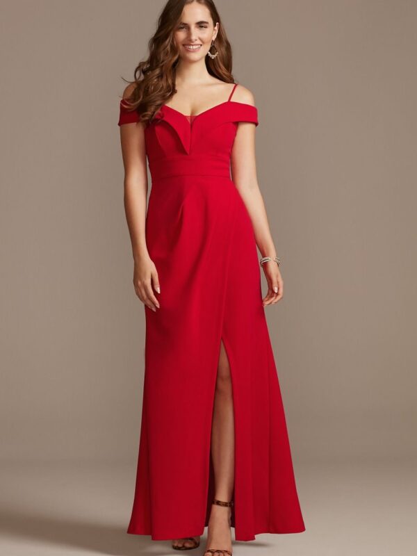 Off the Shoulder Fold Seamed Gown with Slit  21927