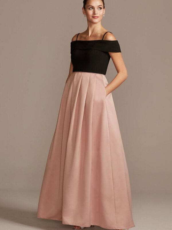 Off-the-Shoulder Gown with Pocketed Satin Skirt Nightway 21935