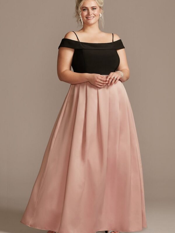 Off-Shoulder Plus Size Gown with Pocketed Skirt Nightway 21935W