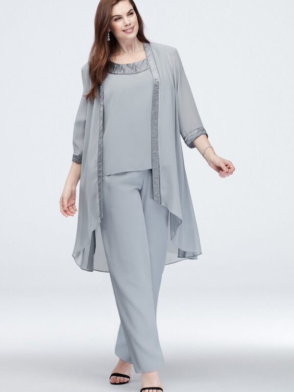 Plus Size Chiffon Pantsuit with High-Low Jacket  25799