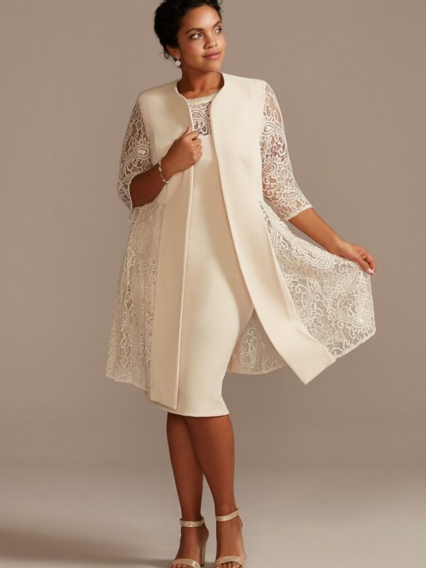 Plus Short Dress and Jacket with Lace Detail  29486W