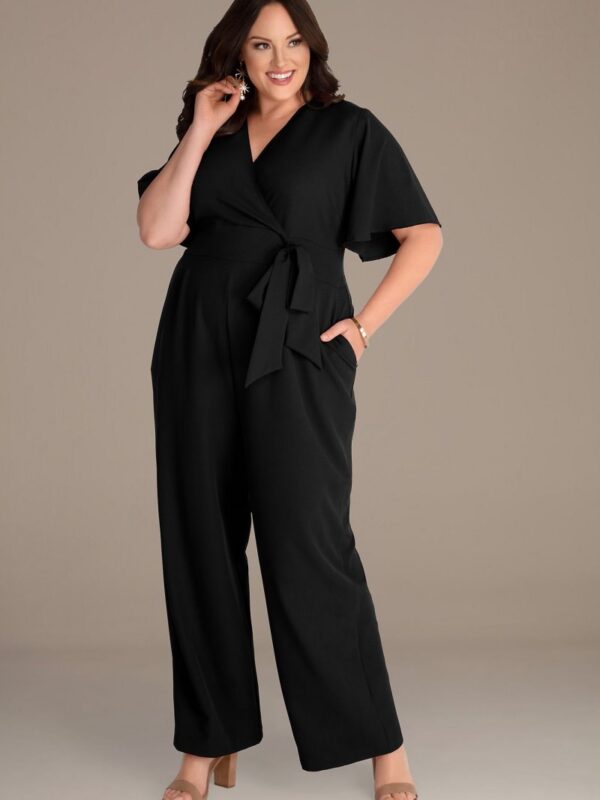 Crepe Plus Jumpsuit with Flutter Sleeve  37191301