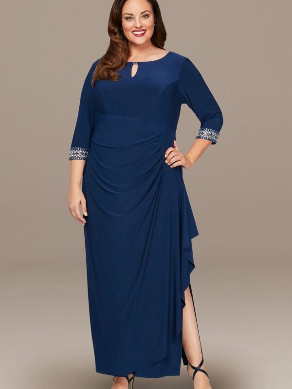 Plus A-Line Cascade Dress with Embellished Sleeves Alex Evenings 4351416