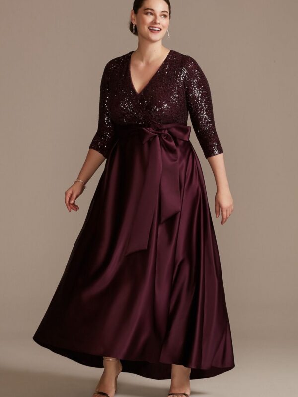 Sequin Surplice Plus Size Satin Dress Xscape 4473XW