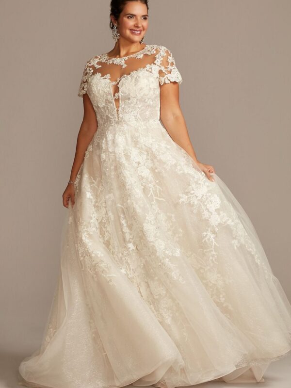 Lace Illusion Cap Sleeve Plus Size Wedding Dress  4XL8CWG833