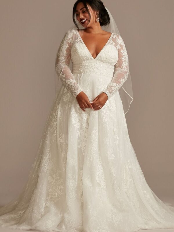 Lace Long Sleeve Open Back Tall Plus Wedding Dress  4XL8CWG893