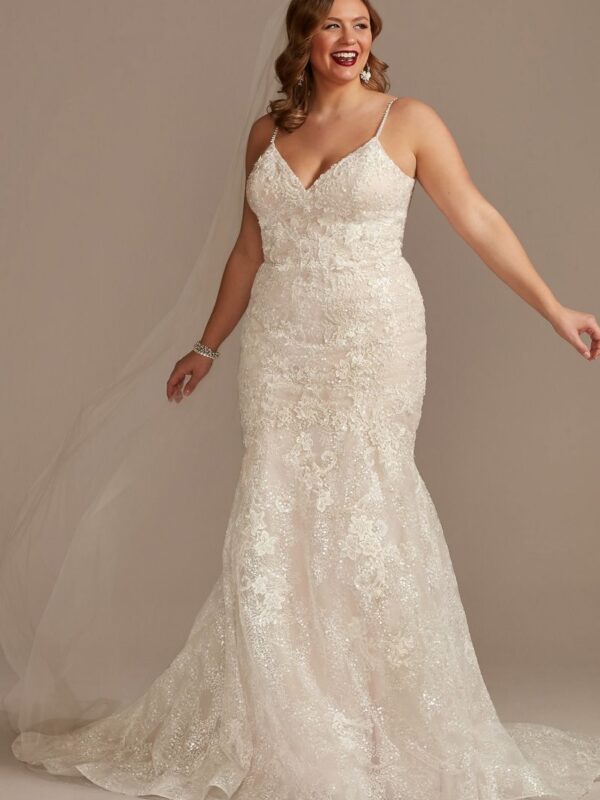 Sequin Lace Tall Plus Mermaid Wedding Dress  4XL8CWG910