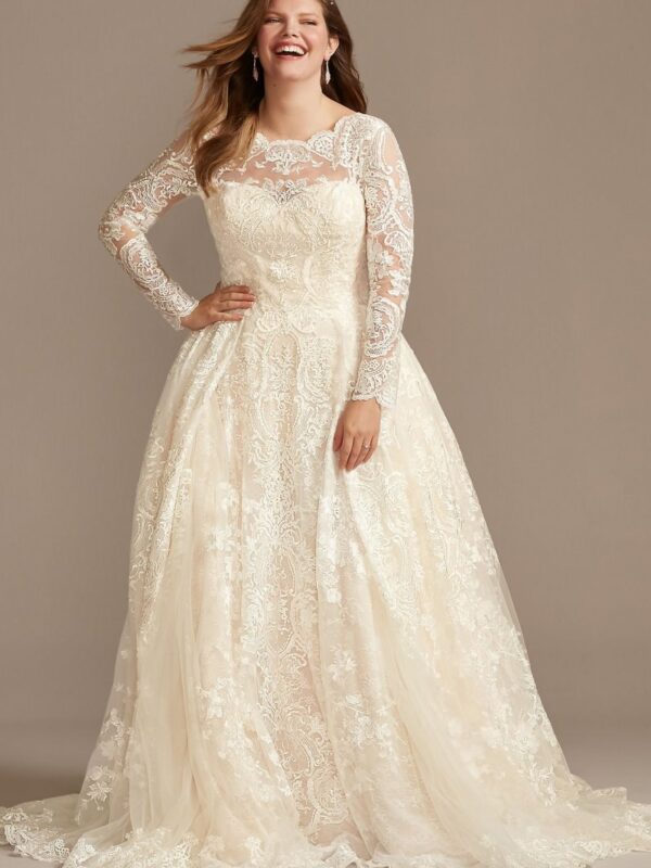 Long Sleeve Beaded Lace Tall Plus Wedding Dress  4XL8SLCWG780