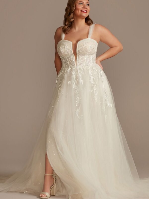 Tall Plus Removable Straps Tulle Wedding Dress 4XL9LSSWG898