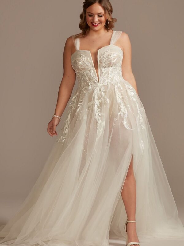 Tall Plus Tulle Bodysuit Wedding Dress with Straps 4XL9MBSWG898