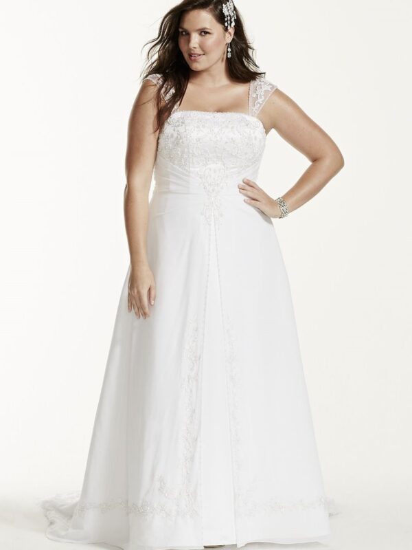 Satin Wedding Dress with Detachable Cap Sleeves Collection 4XL9NTV9010