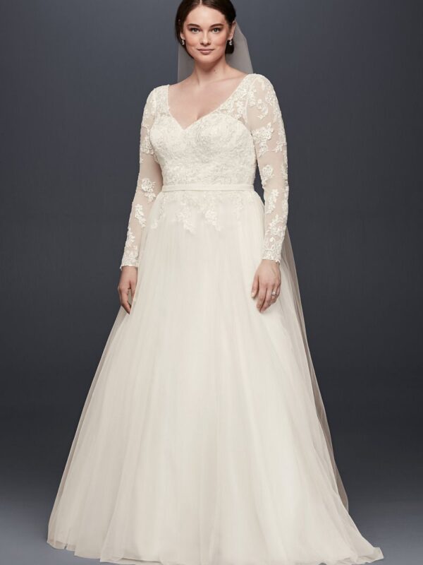 V-Neck Long Sleeve Wedding Dress With Low Back Collection 4XL9WG3831