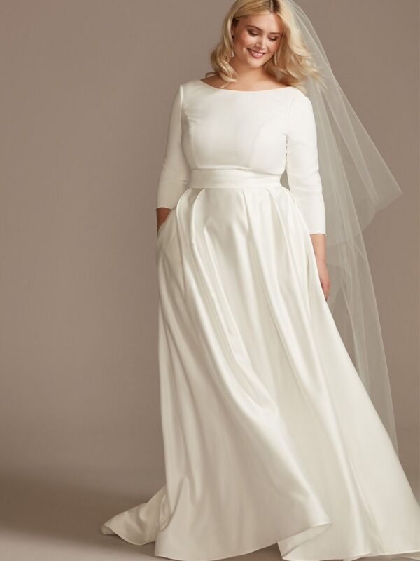 Low Back Mid-Sleeve Satin Tall Plus Wedding Dress 4XL9WG4005DB