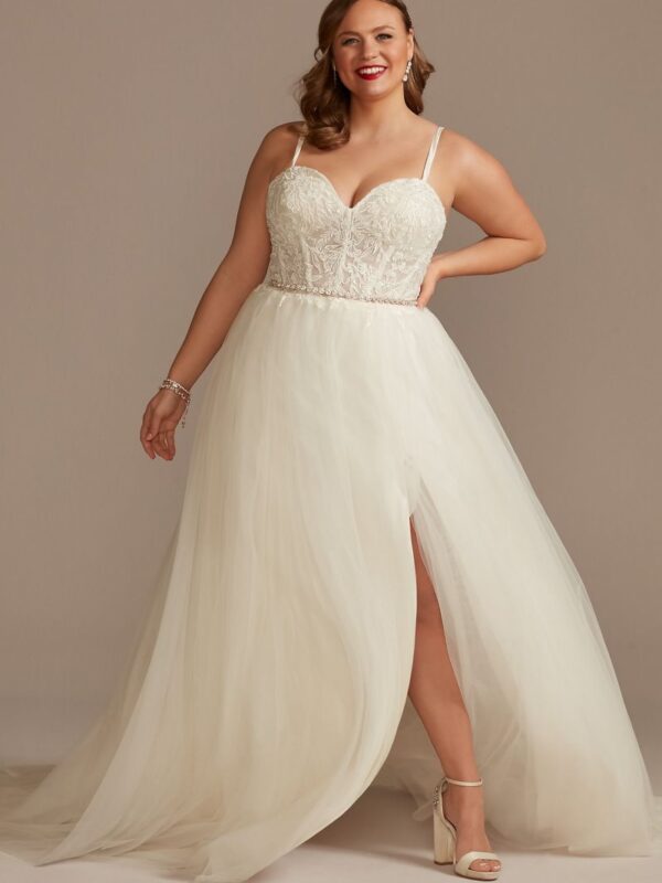 Sheer Boned Bodice Tulle Tall Plus Wedding Dress 4XL9WG4036