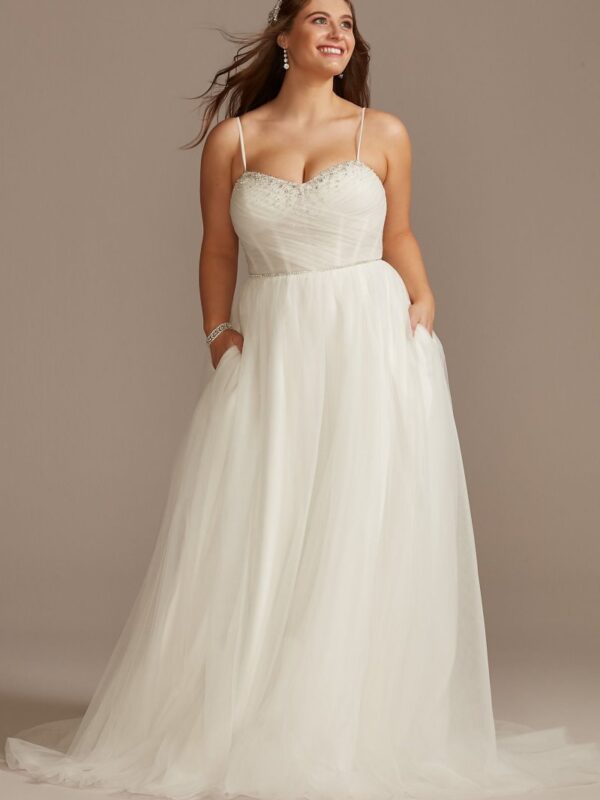 Pleated Bodice Tulle Tall Plus Size Wedding Dress 4XL9WG4039