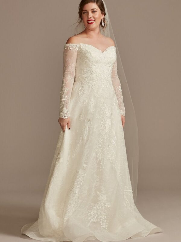 Leafy Lace Off the Shoulder Tall Wedding Dress  4XLCWG891