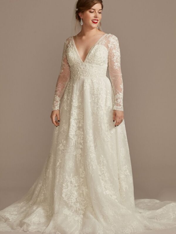 Lace Long Sleeve Keyhole Back Tall Wedding Dress  4XLCWG893