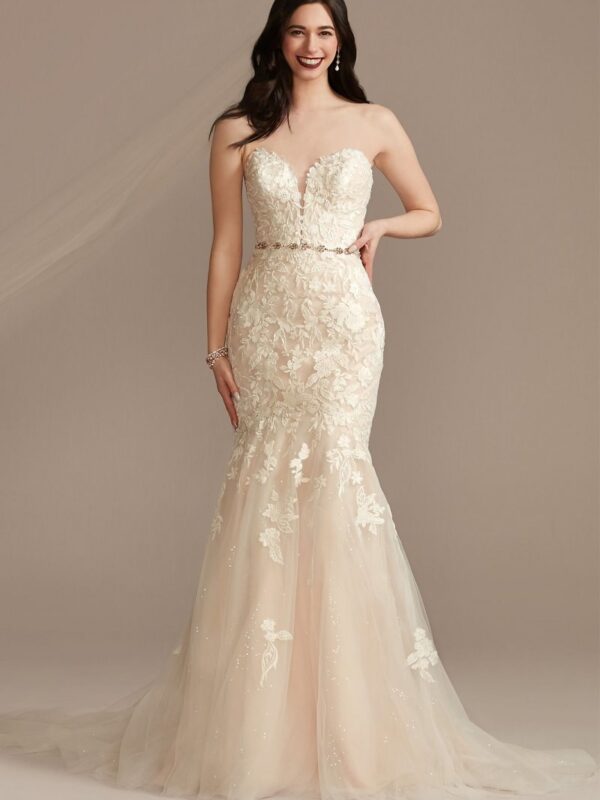 Lace Applique Mermaid Strapless Tall Wedding Dress  4XLCWG912