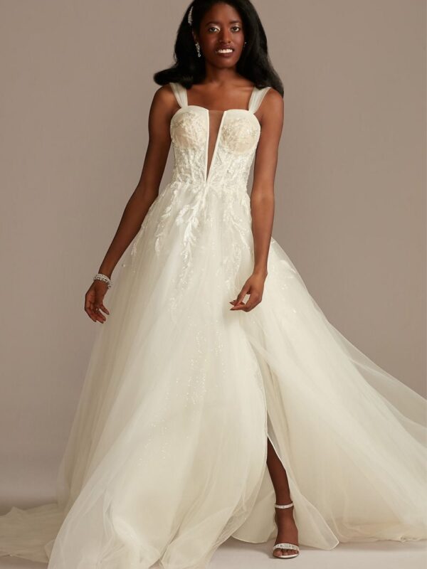 Tall Removable Straps Lined Tulle Wedding Dress 4XLLSSWG898