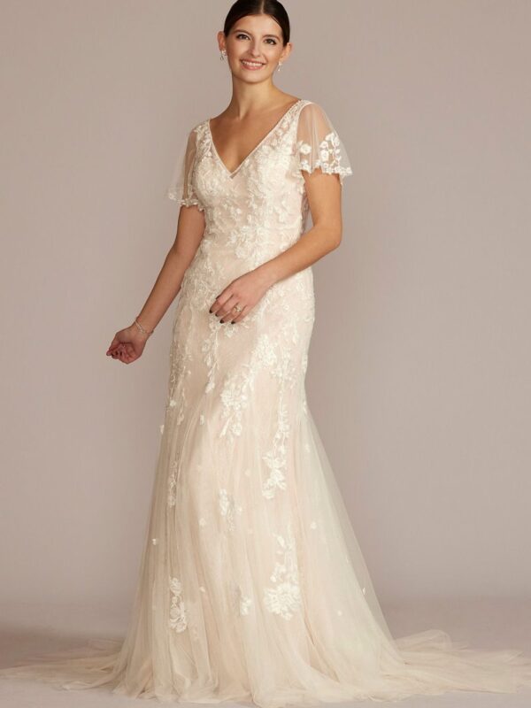 Soft Tulle Flutter Sleeve Tall Wedding Gown  4XLMS251252