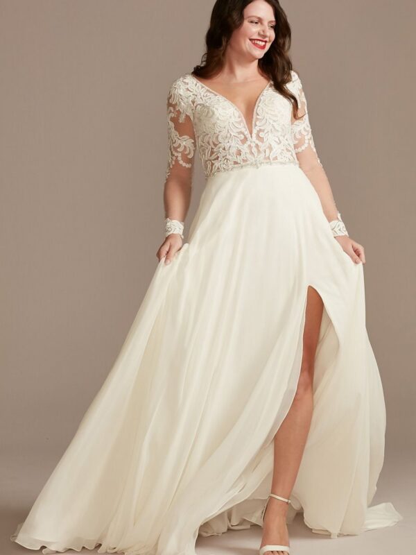 Lace Long Sleeve Chiffon Tall Wedding Dress 4XLSLSWG842