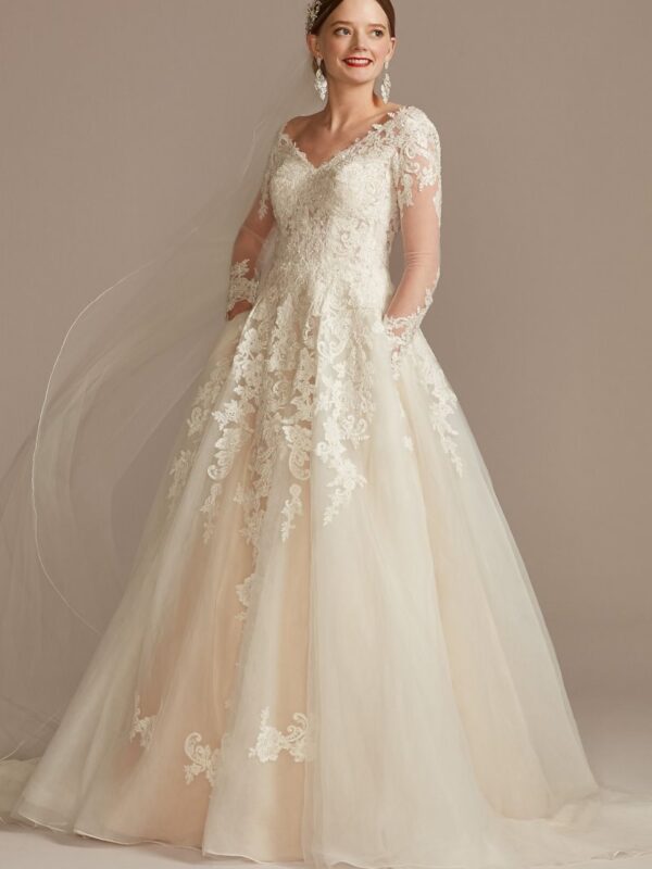 Lace and Tulle Long Sleeve Tall Wedding Dress Collection 4XLSLWG3861