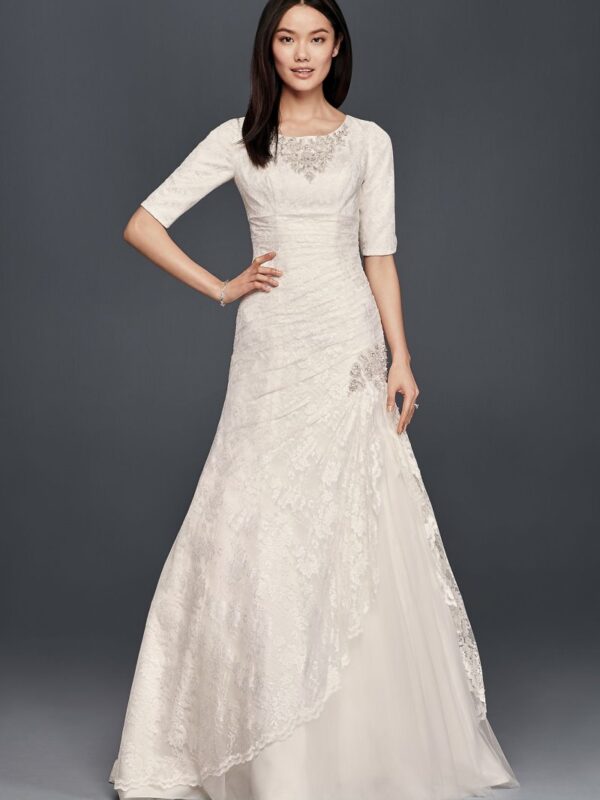 Scoop Neck Beaded Wedding Dress with 3/4 Sleeves Collection 4XLSLYP3344