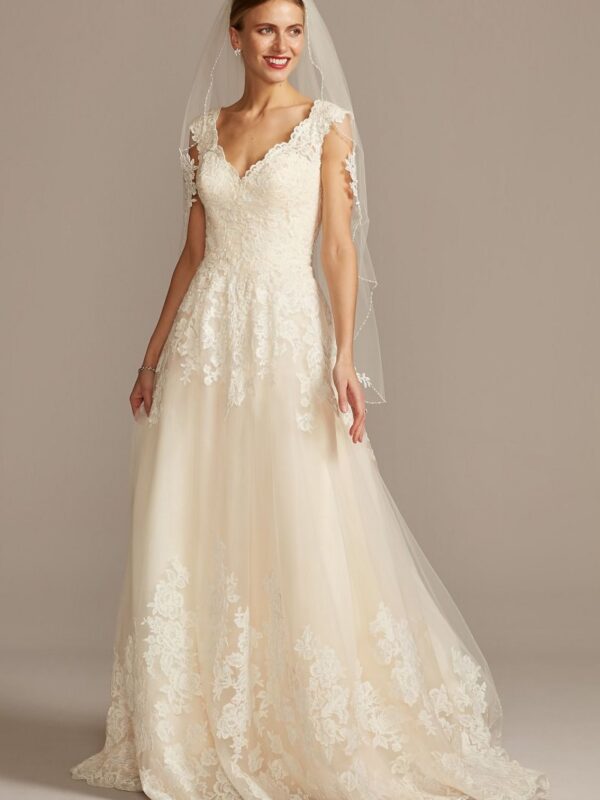 V-Neck Scalloped Lace and Tulle Wedding Dress Collection 4XLWG3850