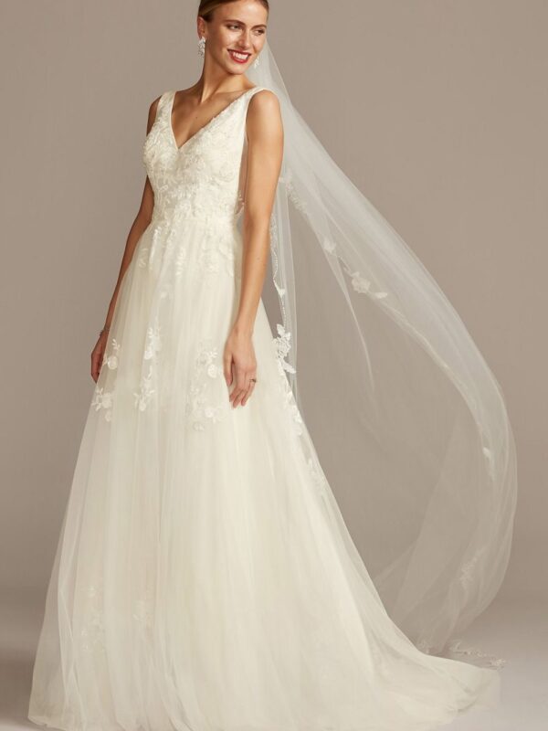 Tulle and Mikado V-Neck Ball Gown Wedding Dress Collection 4XLWG3877