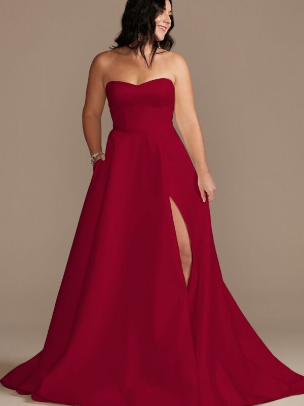 Strapless Satin Tall Wedding Dress with Skirt Slit 4XLWG4017