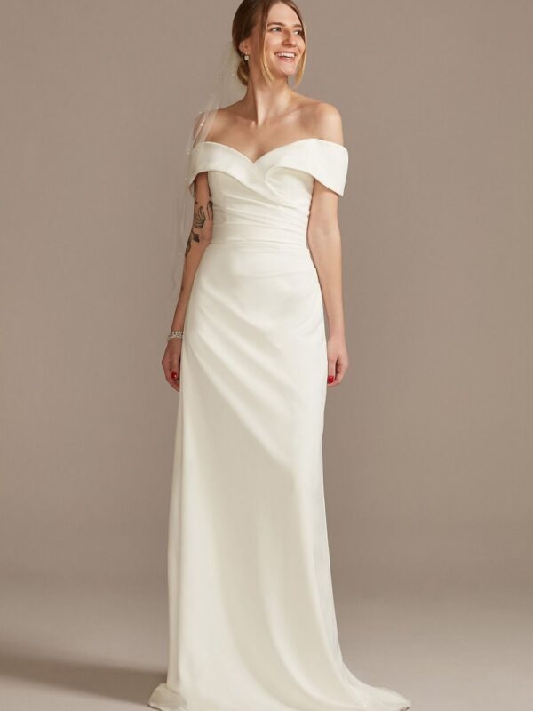 Tall Crepe Off-the-Shoulder Sheath Wedding Dress 4XLWG4033