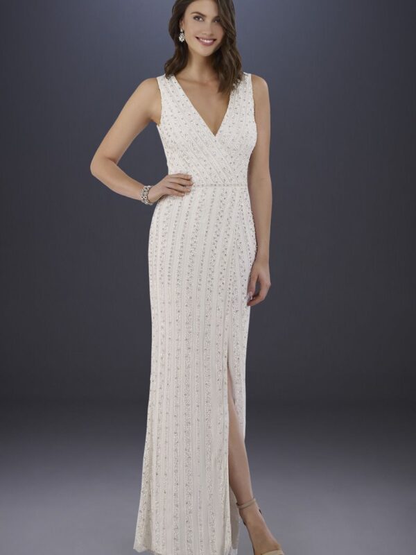 Lara Brandy Beaded Faux-Wrap V-Neck Wedding Dress Lara 51018