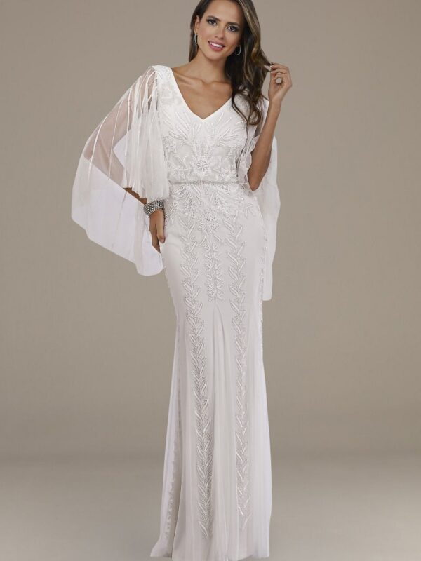 Lara Ella Beaded Cape Sleeve Wedding Dress Lara 51046