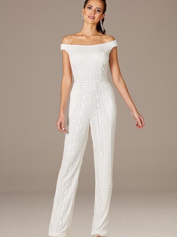 Lara Gabby Beaded Off-the-Shoulder Bridal Jumpsuit Lara 51060