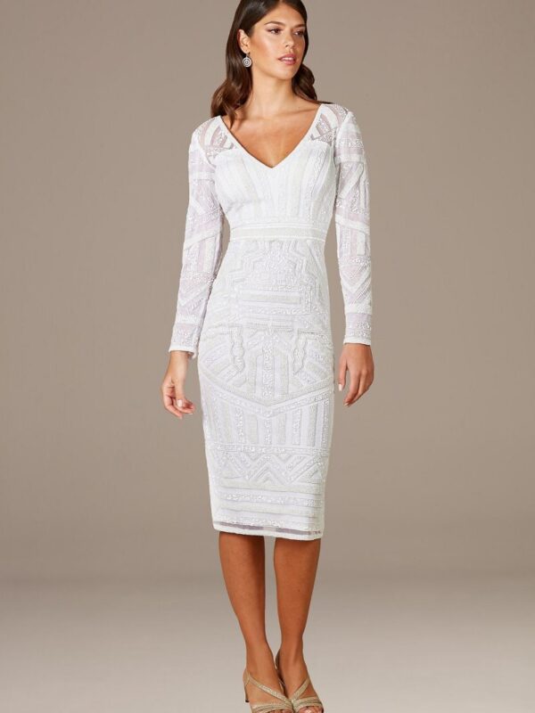 Lara Gloria Long Sleeve Beaded Midi Dress Lara 51076