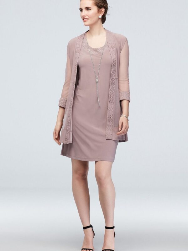 Jersey Dress and Sheer Sleeve Jacket with Trim 5394