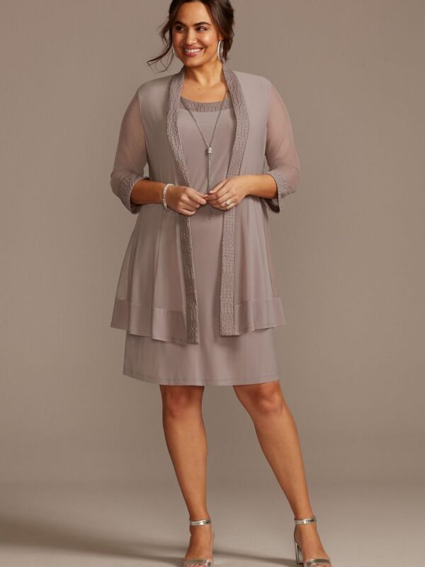 Plus Size Jersey Dress and Sheer Sleeve Jacket Set 5394W